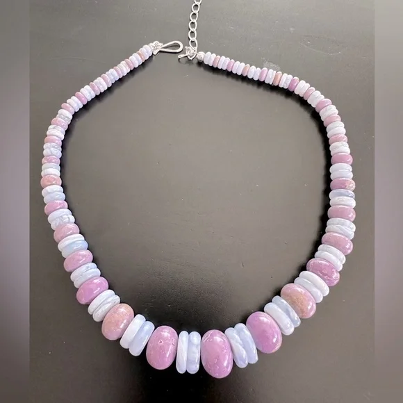 925 Silver 18" Phosphosiderite & Blue Lace Agate Beaded by Jay King - Picture 5 of 12